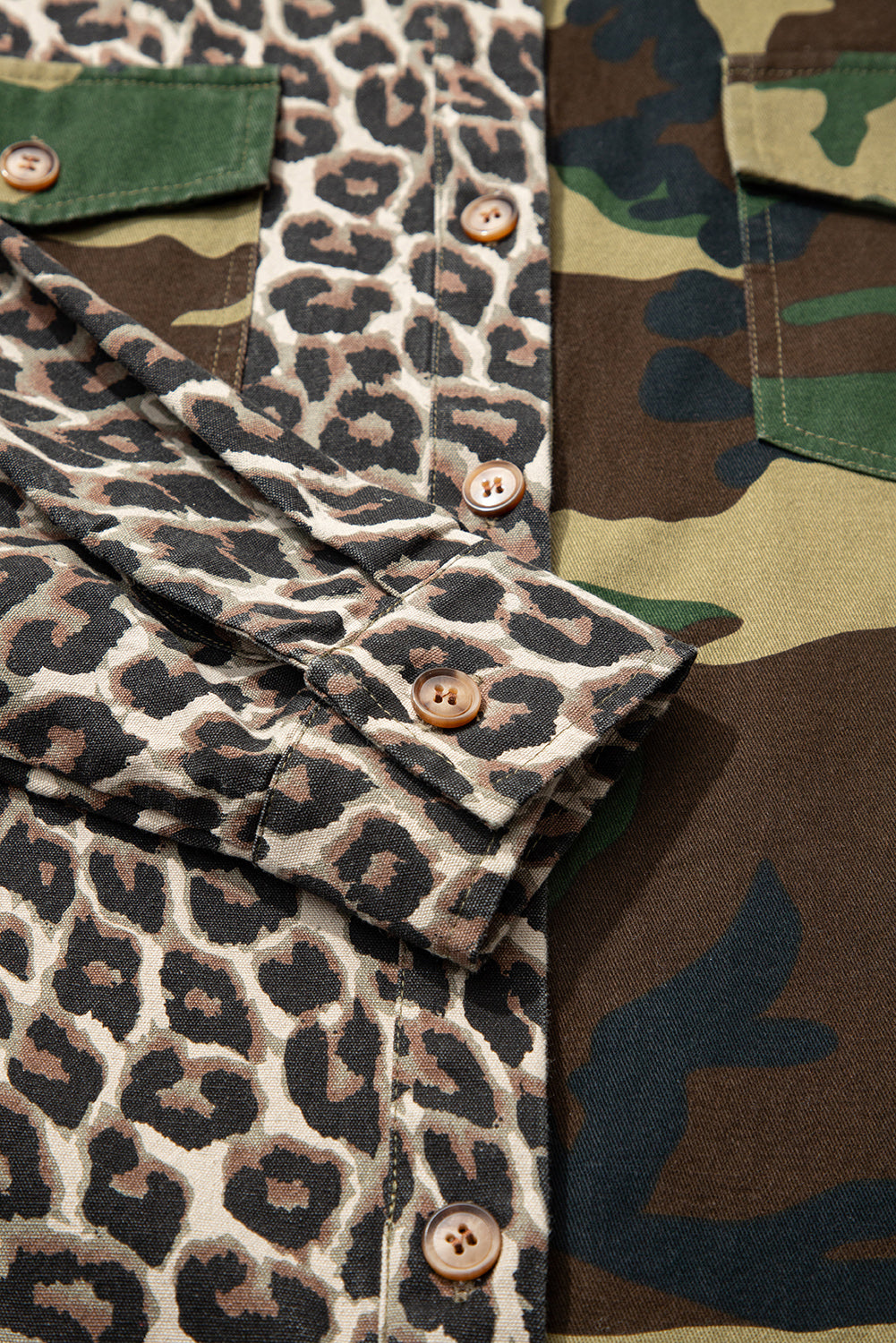 Brown Leopard Camo Patchwork Oversize Shacket