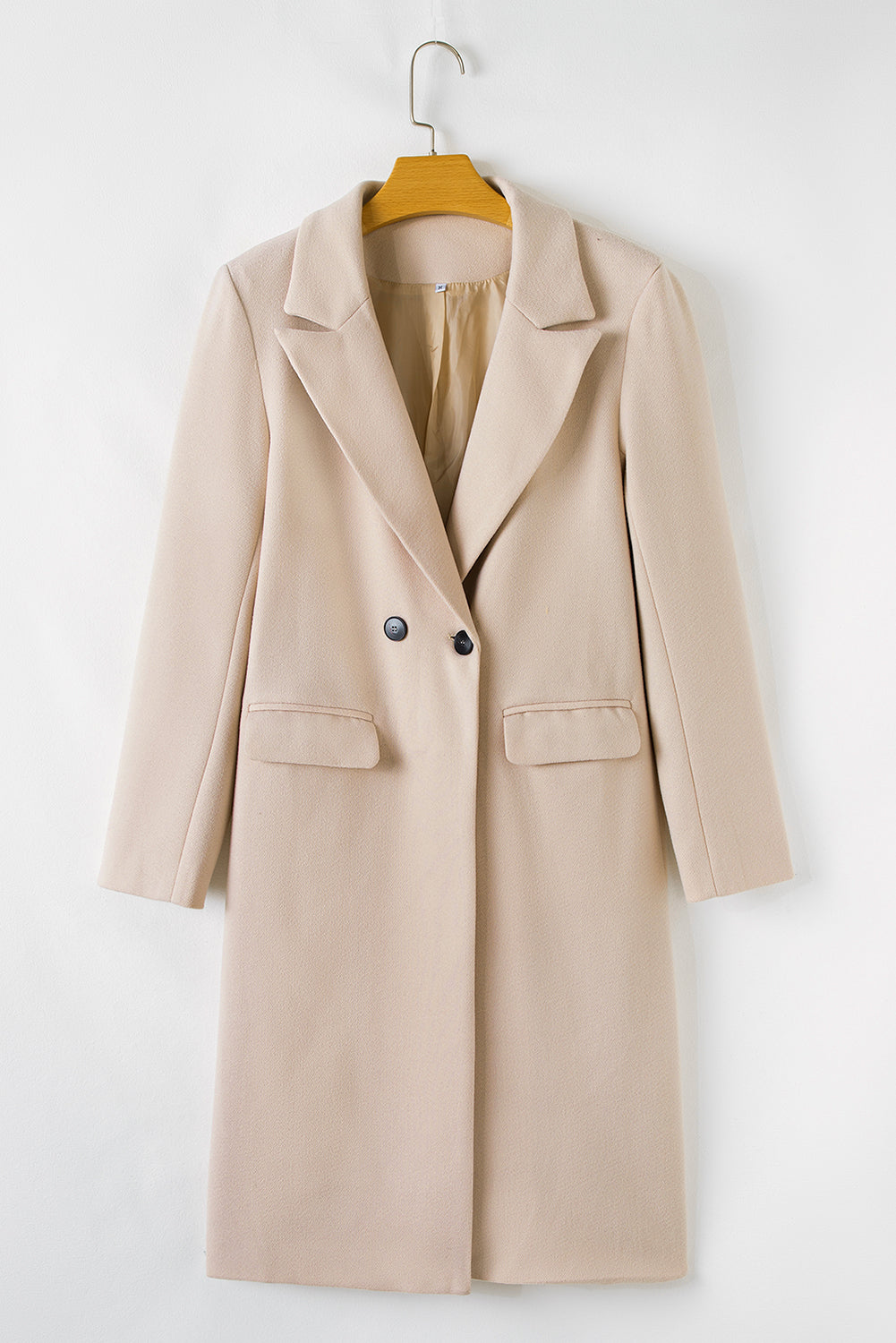 Apricot Single Breasted Lapel Collar Flap Pocketed Overcoat