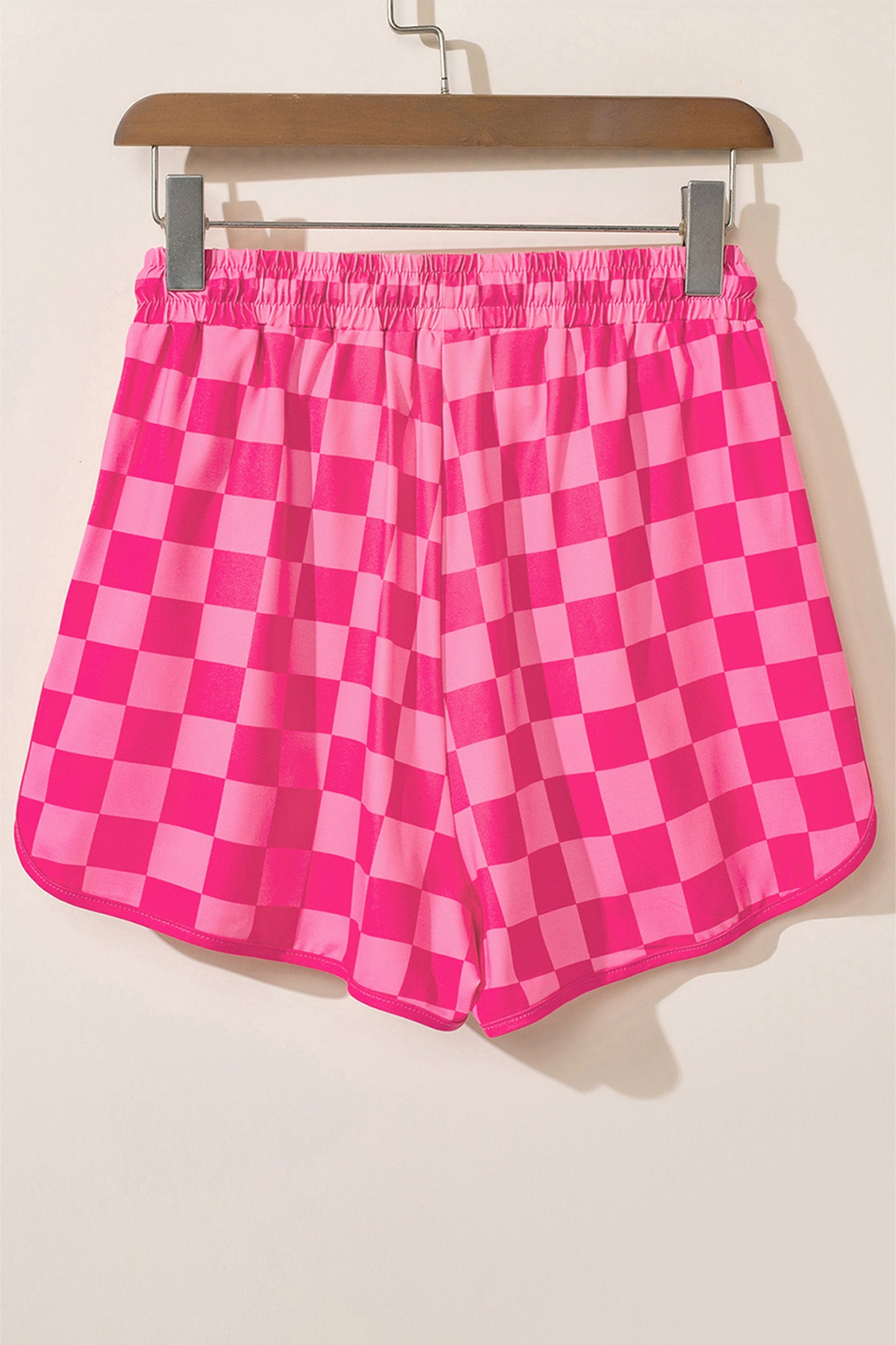 Rose Checkered Drawstring Elastic Waist Casual Shorts
