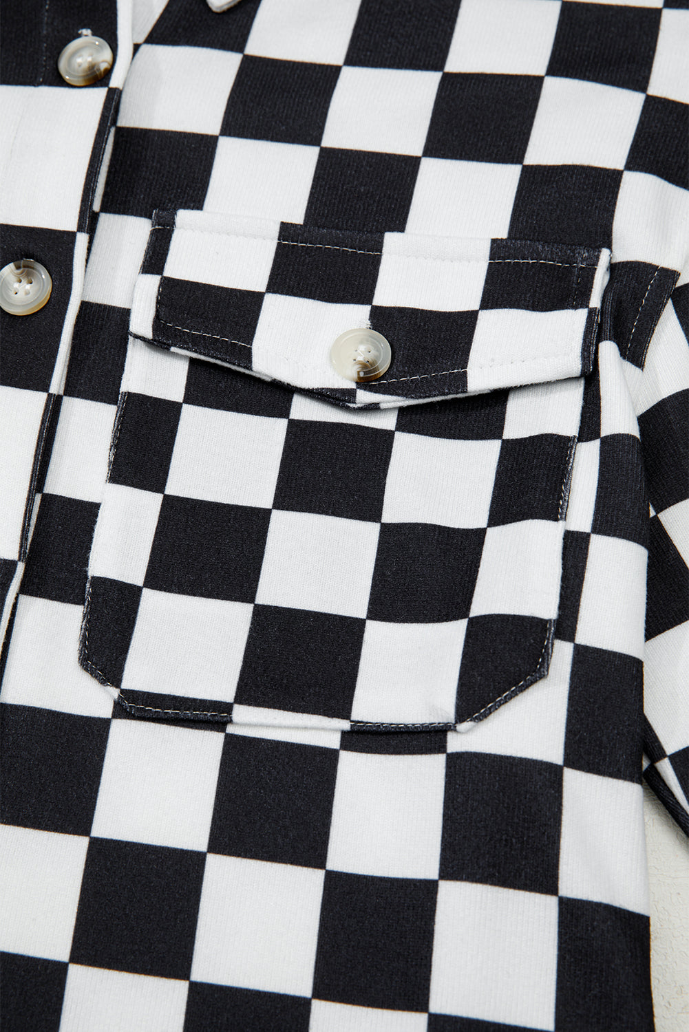 Green Checkerboard Flap Pocket Button Front Shacket