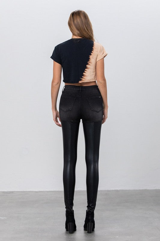 INSANE GENE HIGH RISE LEATHER DENIM PANTS