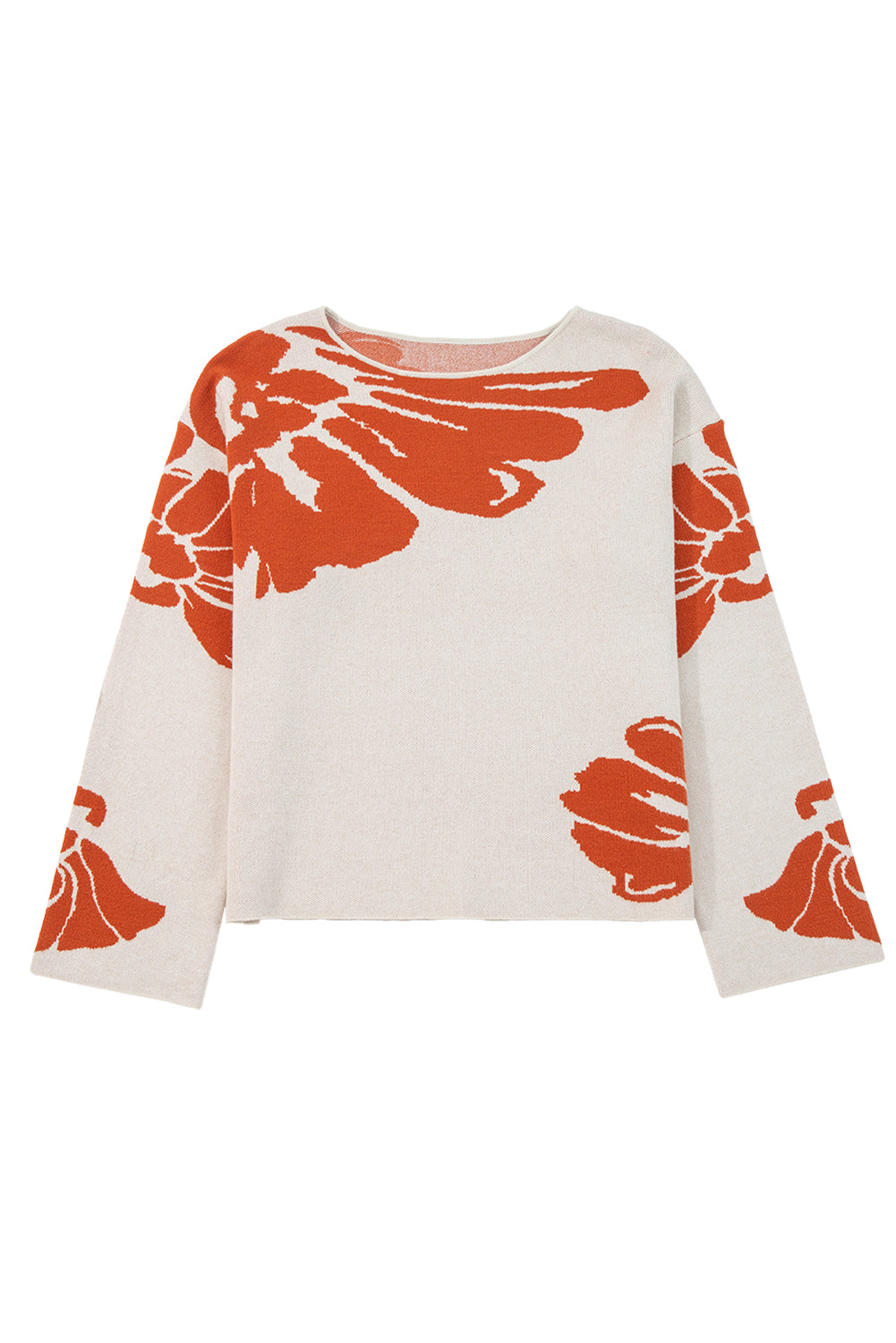 Green Bold Flower Pattern Wide Sleeve Baggy Sweater