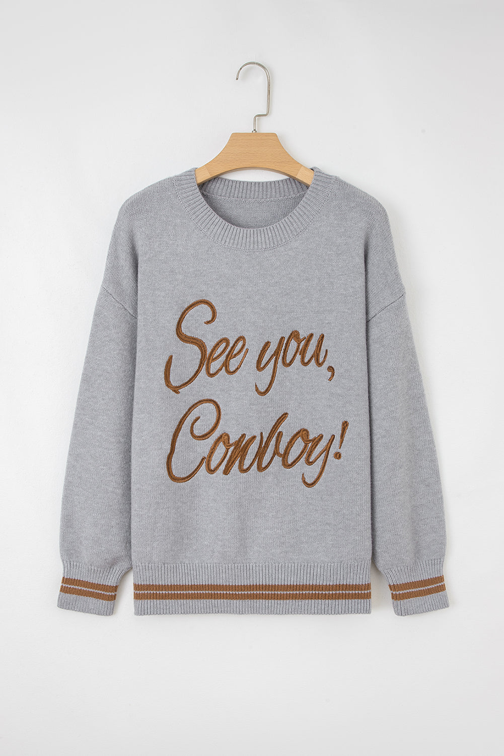 White See You Cowboy Embroidered Western Graphic Sweater