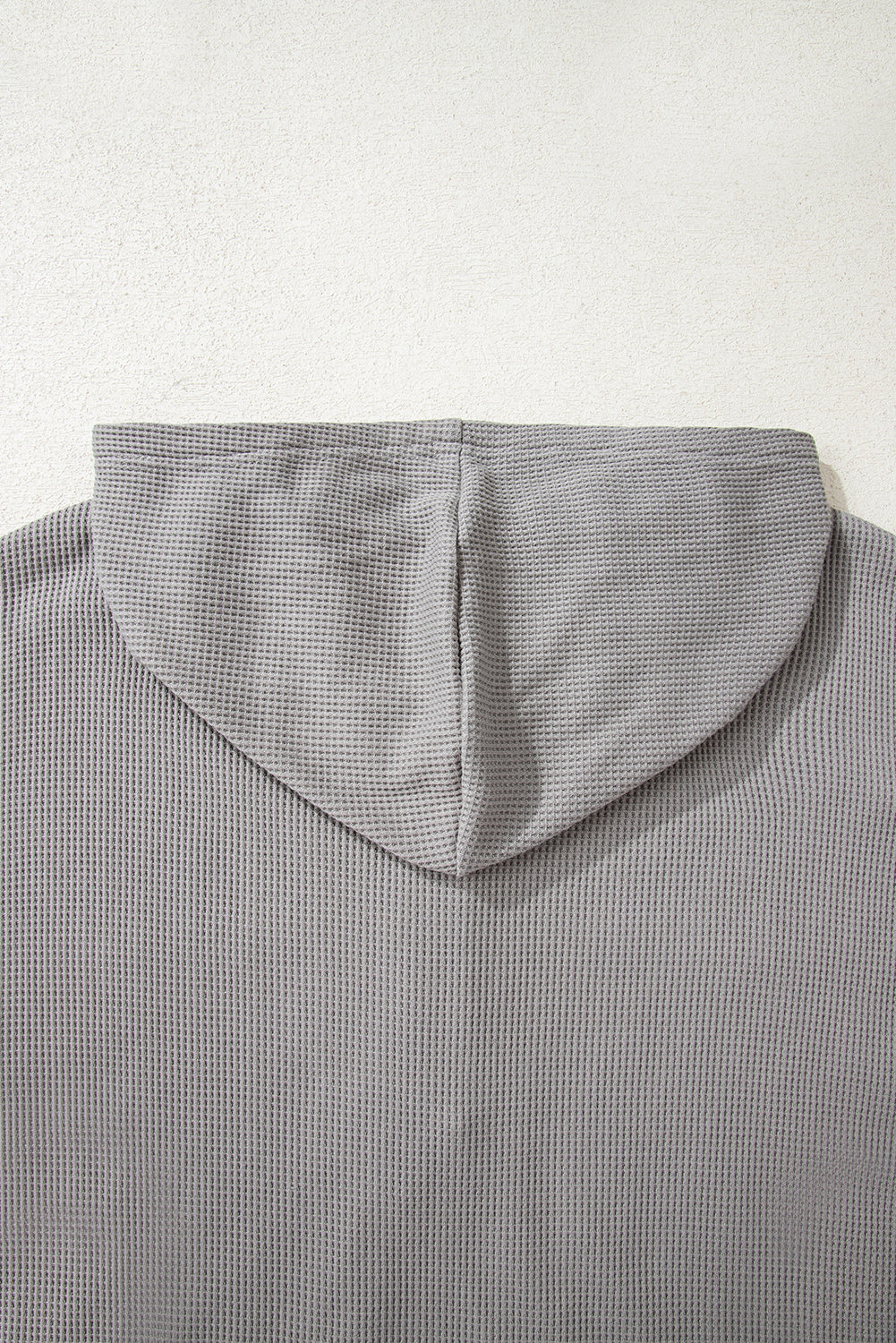 White Waffle Printed Patchwork Drawstring Hooded Long Sleeve Top