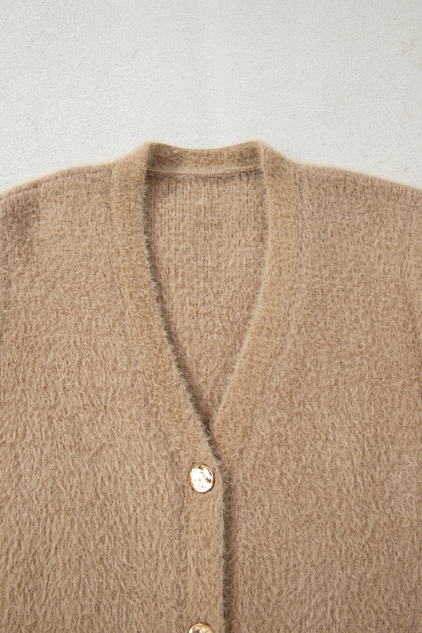 White Fuzzy Buttoned Front Midi Solid Cardigan