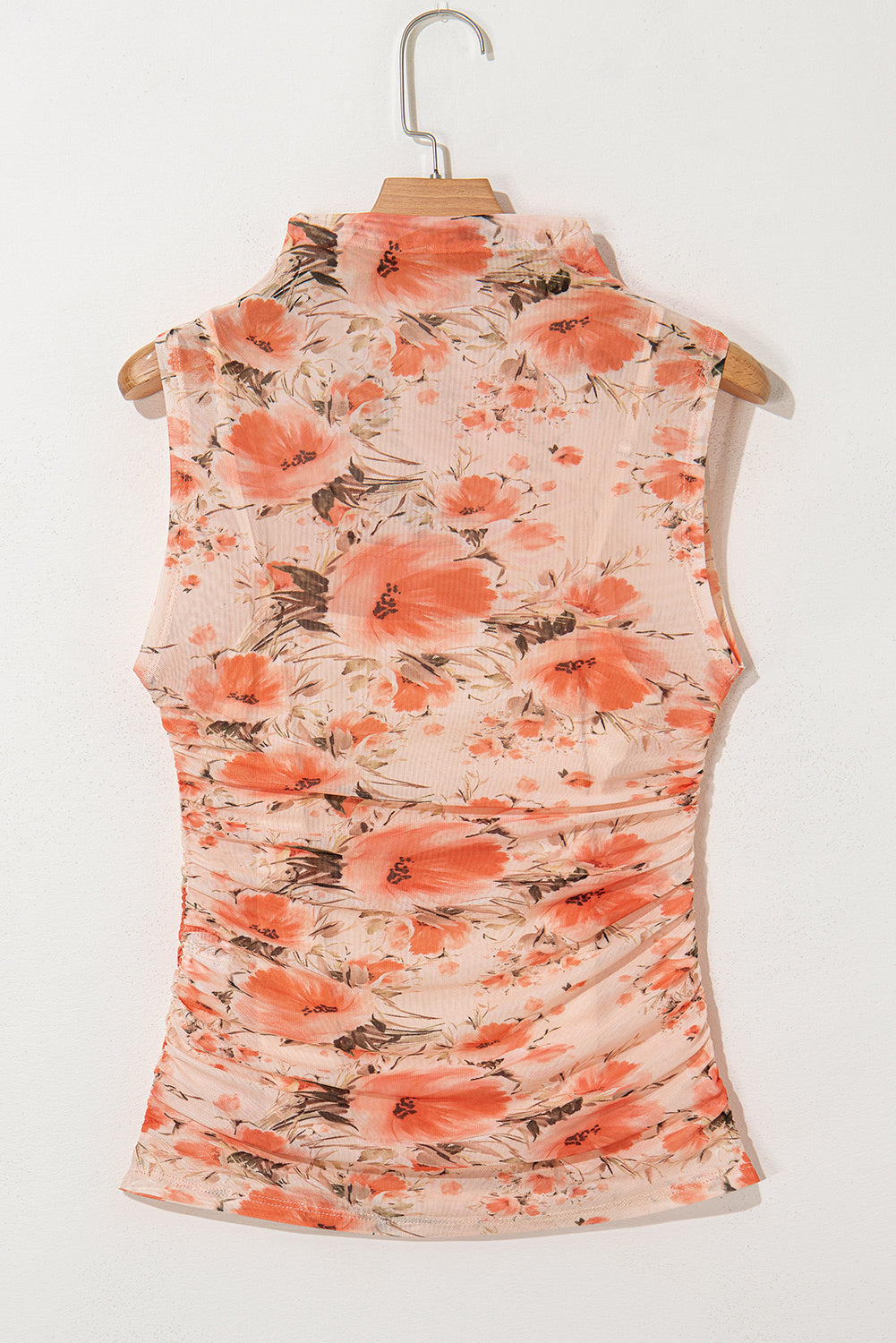 Red Mesh Floral Printed Slim Fit Tank Top