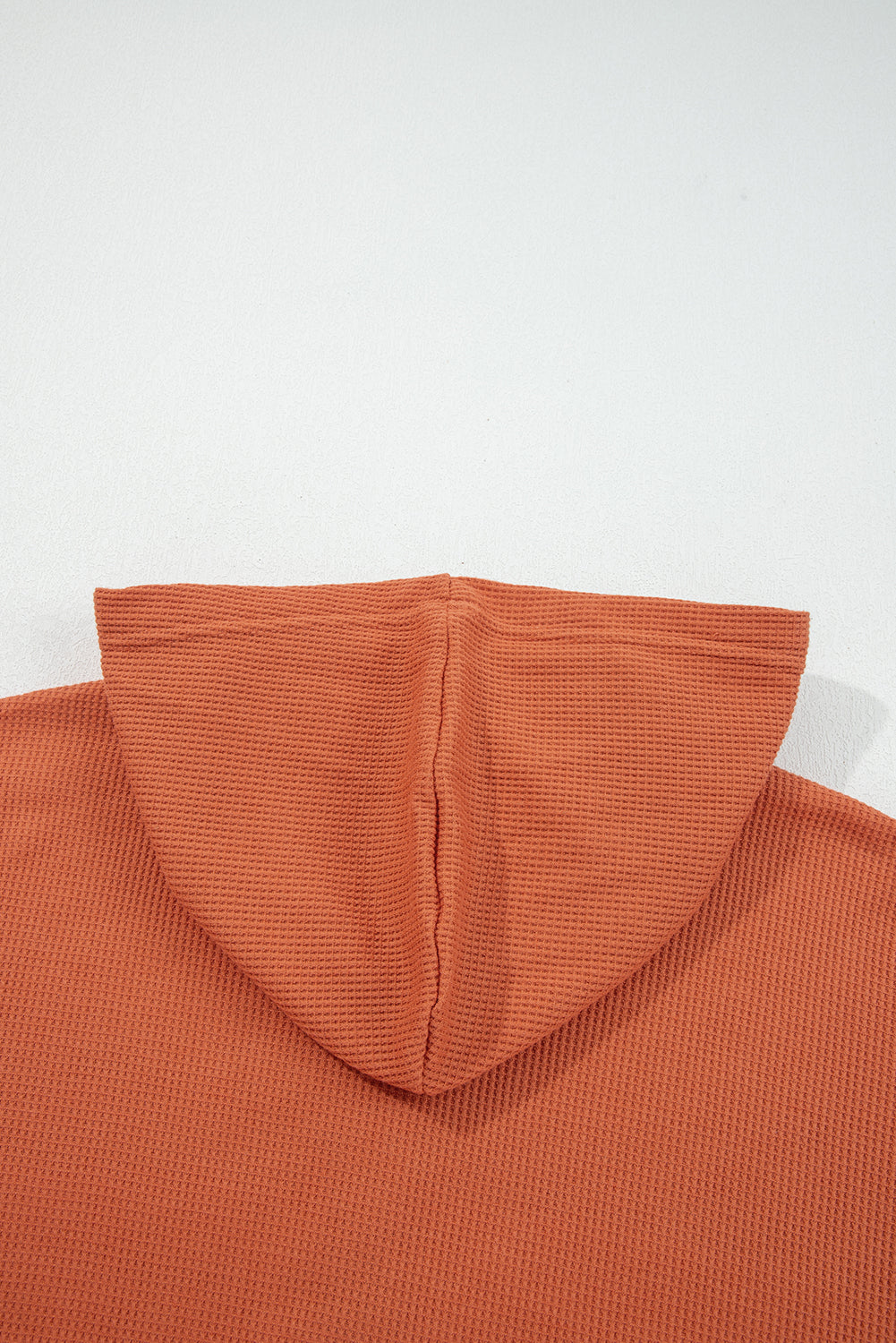 White Waffle Printed Patchwork Drawstring Hooded Long Sleeve Top