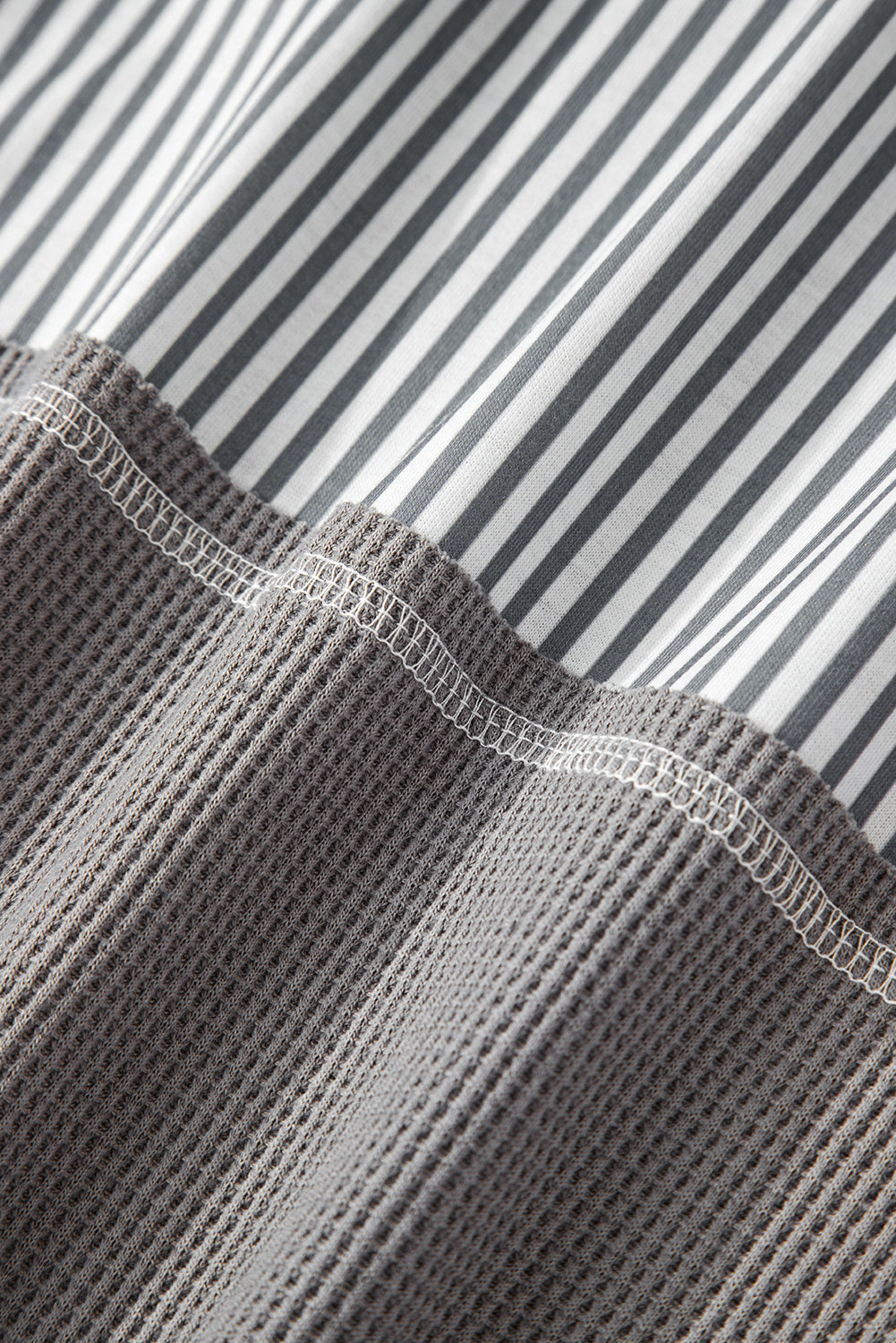 White Waffle Printed Patchwork Drawstring Hooded Long Sleeve Top