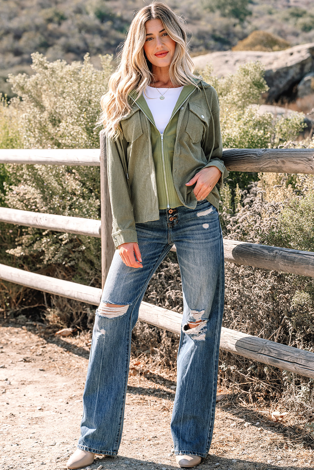 Beige 2 in 1 Thermal Knit Textured Hooded Jacket