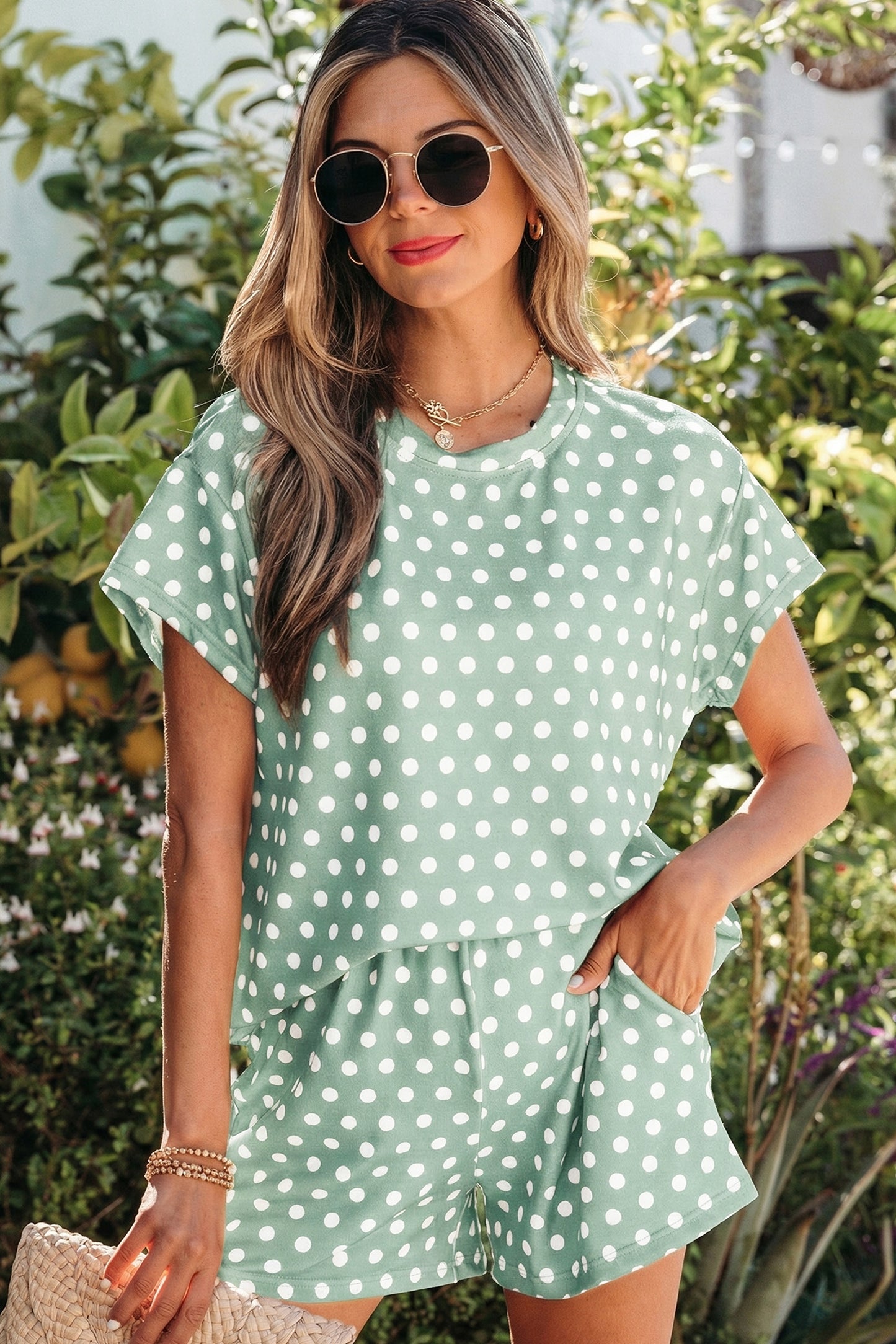 Brown Polka Dot Print Short Set
