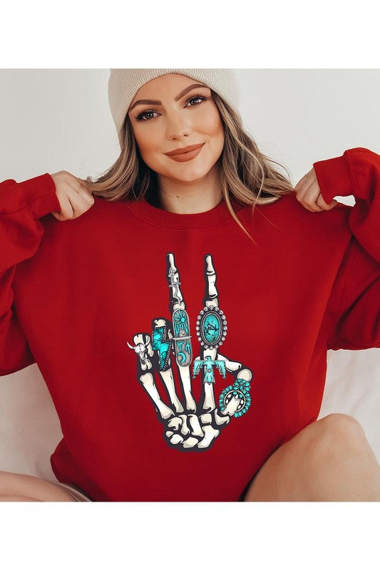 Western Skeleton Graphic Fleece Sweatshirts