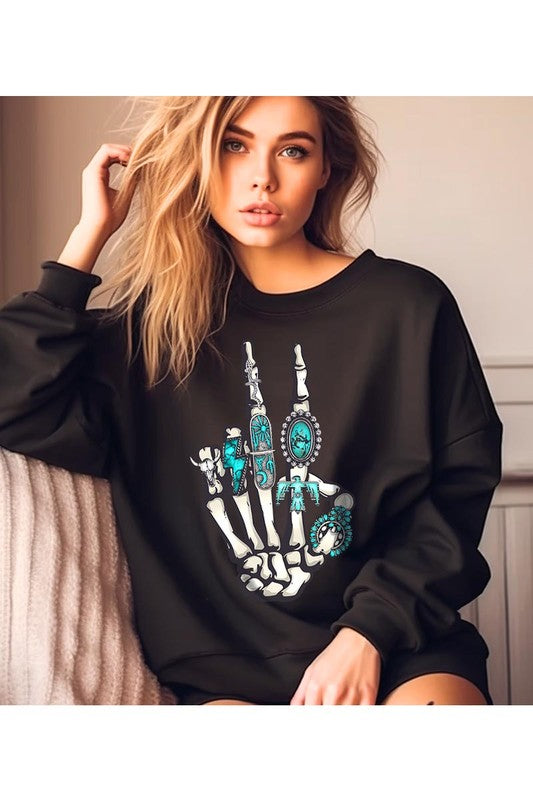 Western Skeleton Graphic Fleece Sweatshirts