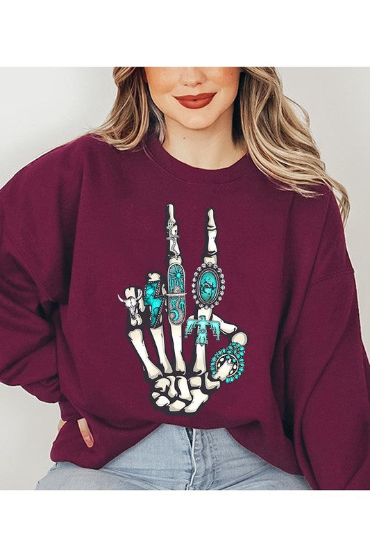 Western Skeleton Graphic Fleece Sweatshirts