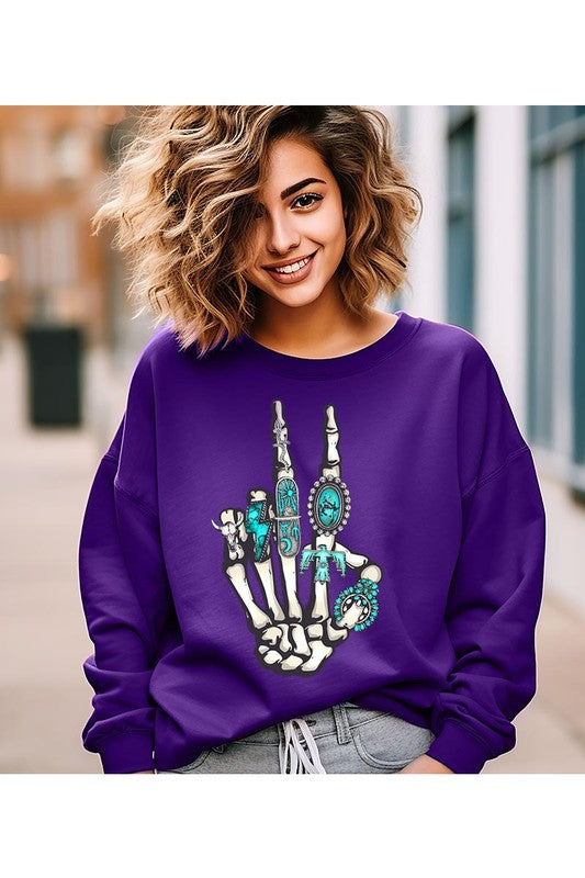 Western Skeleton Graphic Fleece Sweatshirts