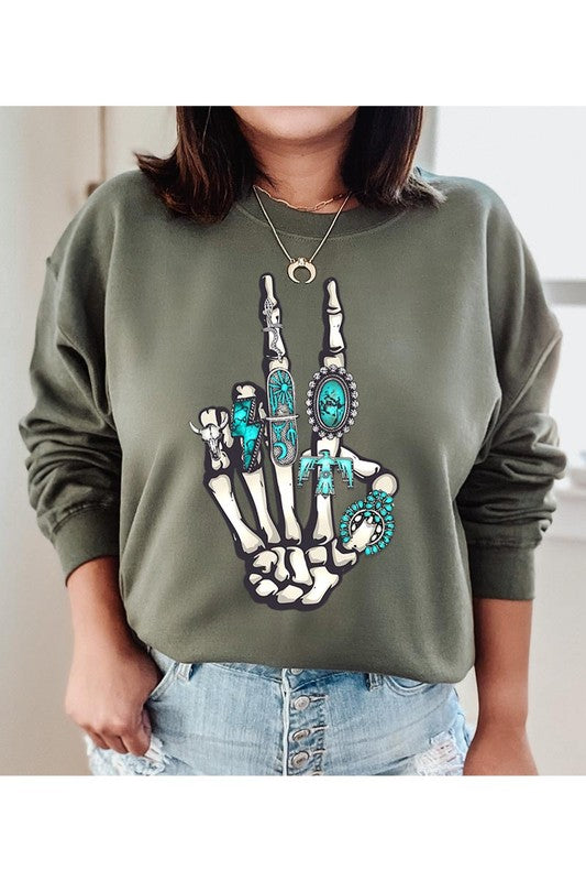 Western Skeleton Graphic Fleece Sweatshirts