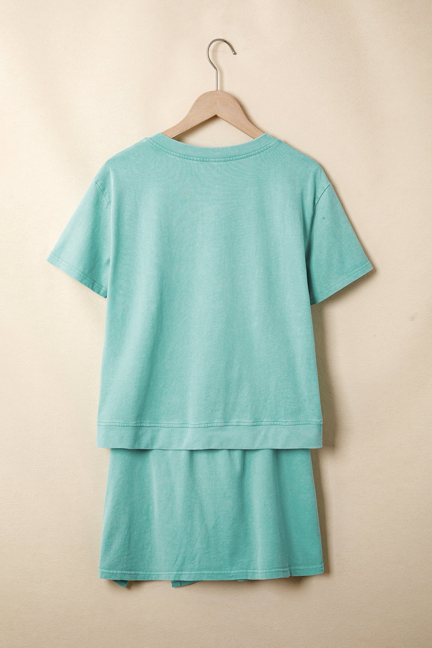 Light Pink Mineral Wash V Neck Tee Matching Skort Set
