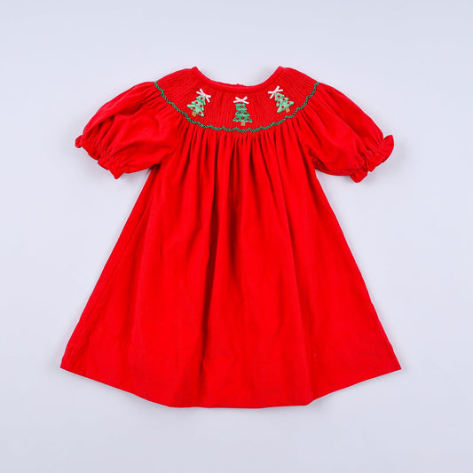 Smocked Red Christmas Tree Dress