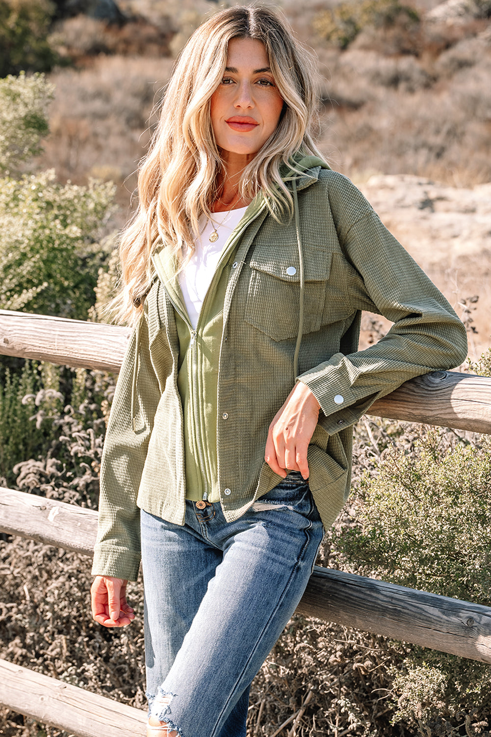 Beige 2 in 1 Thermal Knit Textured Hooded Jacket