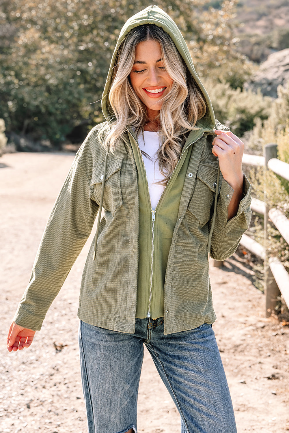 Beige 2 in 1 Thermal Knit Textured Hooded Jacket