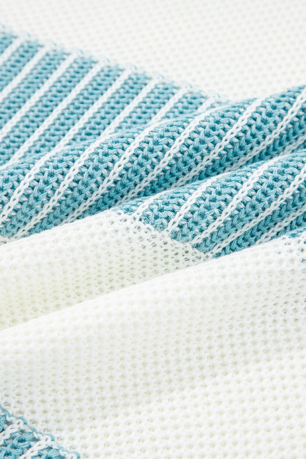 Light Blue Two Tone Striped Patchwork Drop Shoulder Loose Sweater