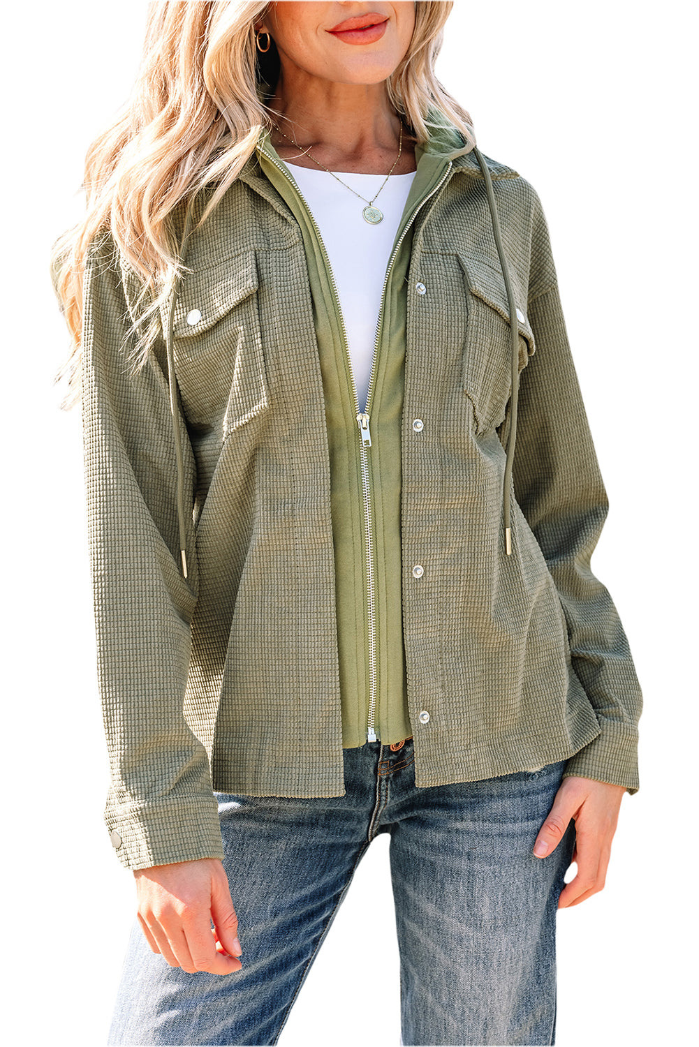 Beige 2 in 1 Thermal Knit Textured Hooded Jacket