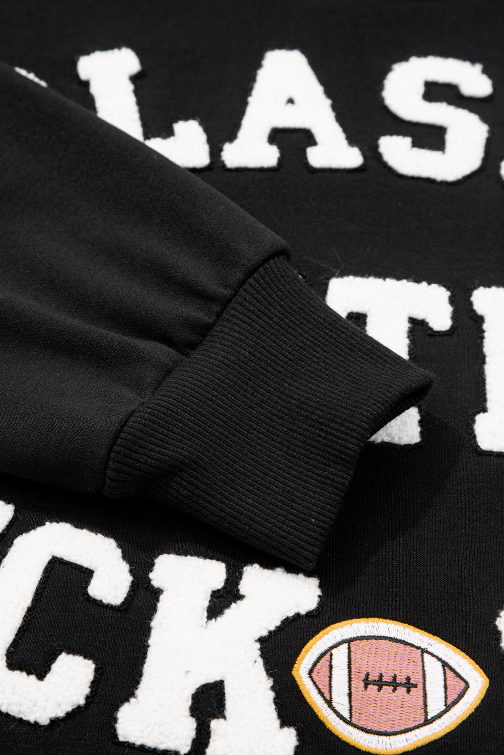 Black CLASSY UNTIL KICKOFF Plush Letter Patched Loose Sweatshirt