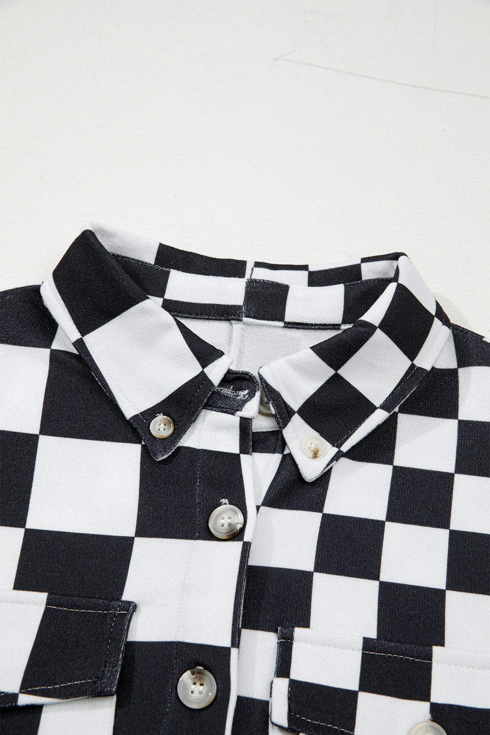 Green Checkerboard Flap Pocket Button Front Shacket