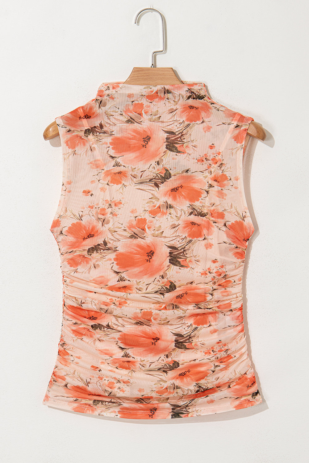 Red Mesh Floral Printed Slim Fit Tank Top