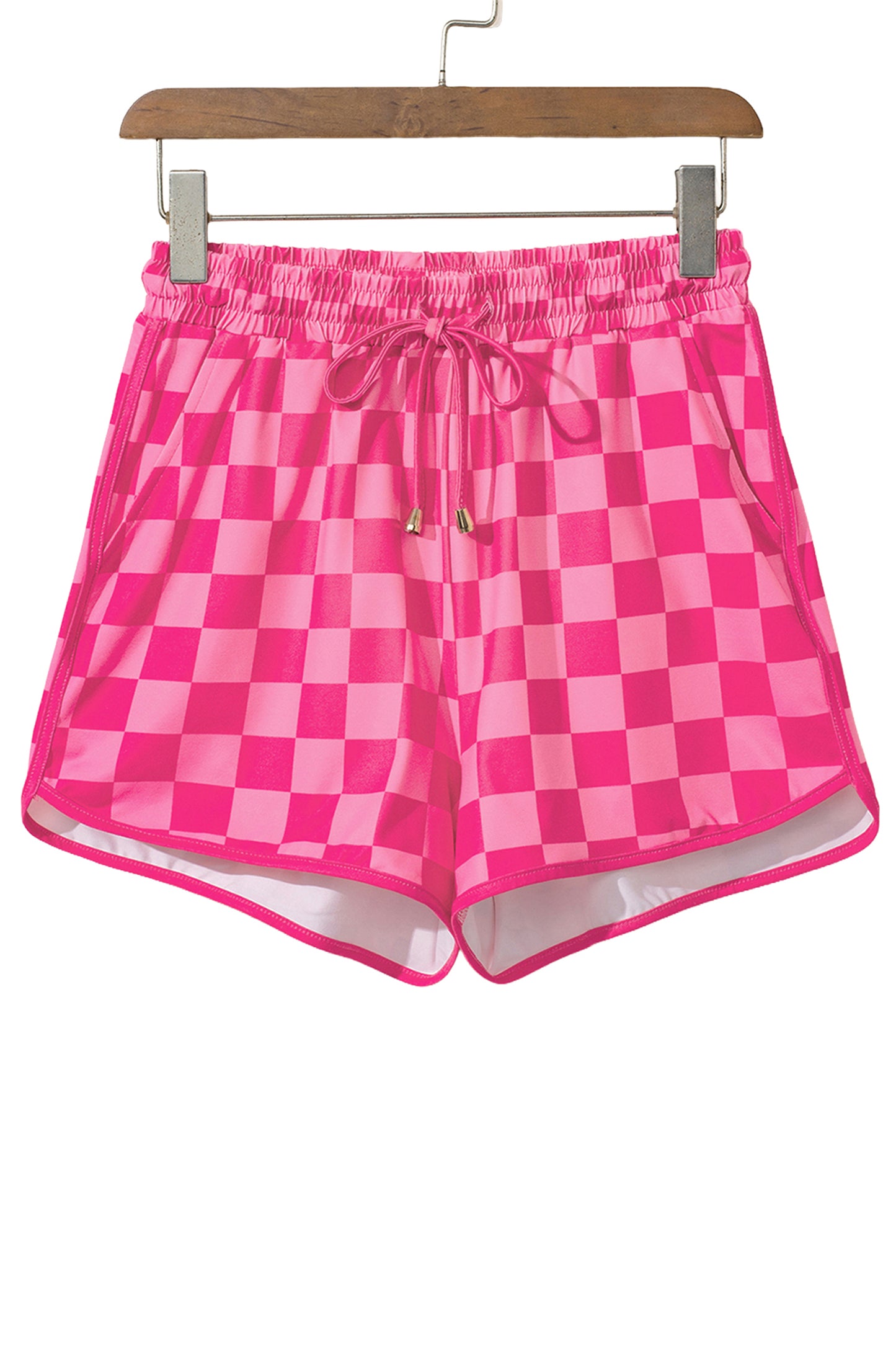 Rose Checkered Drawstring Elastic Waist Casual Shorts