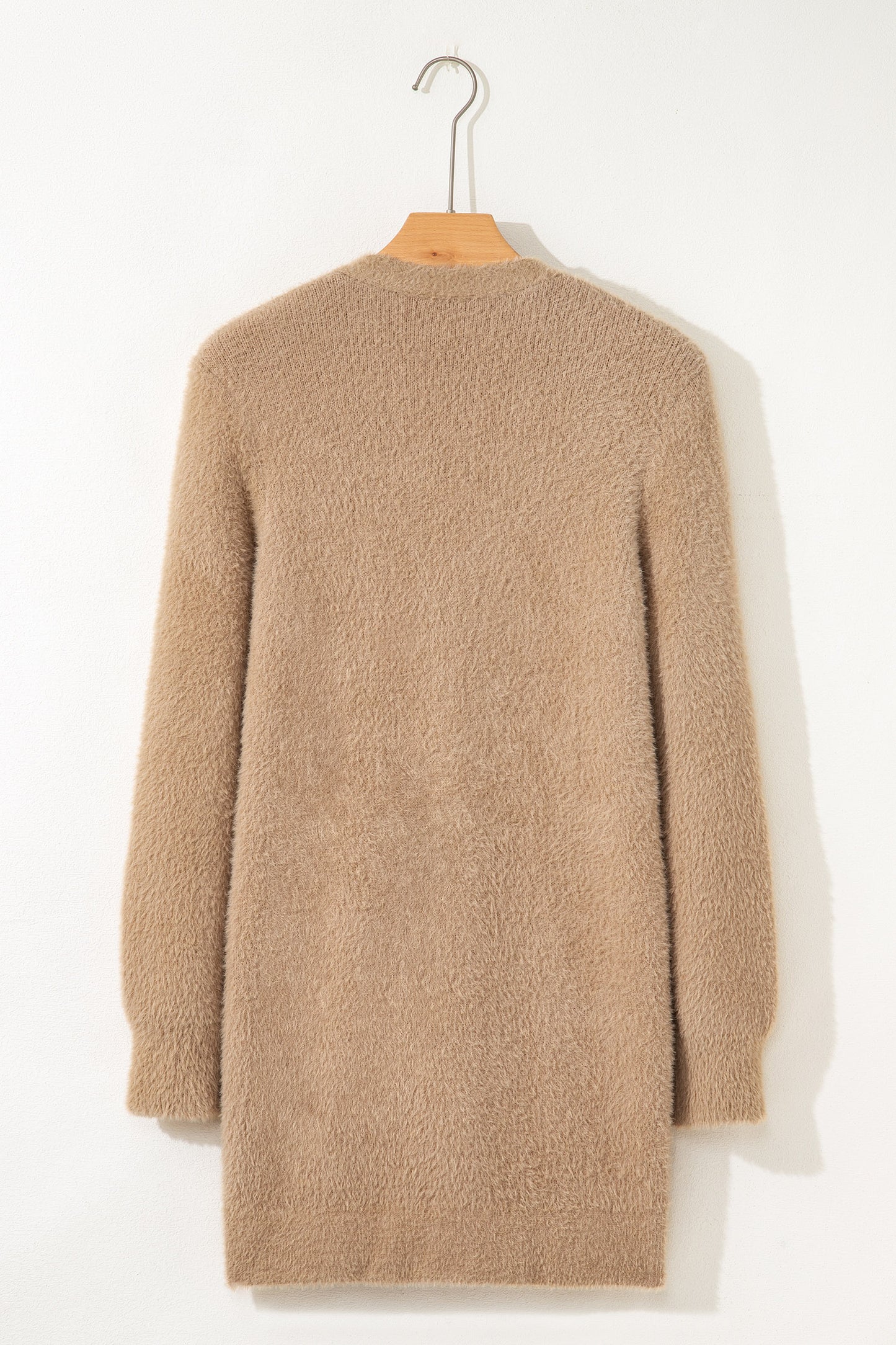 White Fuzzy Buttoned Front Midi Solid Cardigan